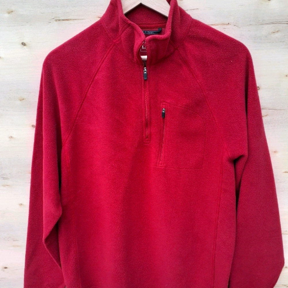 L.L. BEAN Red 1/4 Zip Fleece Sweater MENS LARGE